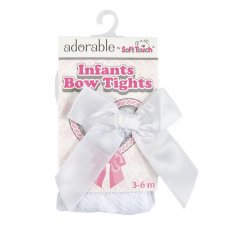 T120-W: White Jacquard Tights w/Bow (NB-24 Months)